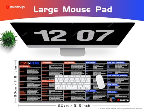 excovip CSS&HTML Commands Shortcuts Mouse Pad -80x30x0.2 cm Extended Large Cheat Sheet Mousepad PC Office Spreadsheet Keyboard Mouse Mat Non-Slip Stitched Edge 0485 - color: For CSS&HTML