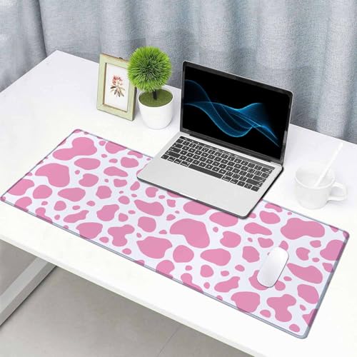 Gaming Mouse Pad, Large Mouse Pads for Desk, Non-Slip Rubber Base Mousepad, Keyboard Mouse Mat, Desk Pad with Stitched Edges, 35.4x15.7 inch Pink Cow Print - color: Pink Cow Print, size: 35.4" x 15.7"