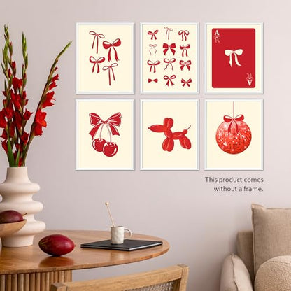 Isfvqyub Preppy Red Bow Wall Art, Aesthetic Coquette Lucky 8 Balls Poster For Girl Women, Trendy Girly Disco Ball Wall Decor For Bedroom Dorm College Apartment, Set Of 6 -A11 - size: Red Bow