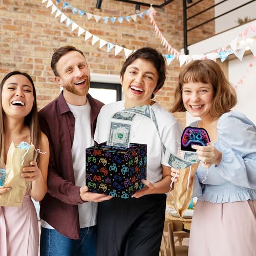 Surprise Money Box Gift Pull for Game Lover- Neon Happy Birthday Money Box for Cash Gift Set Included Happy Birthday Card and 35 Pcs Transparent Bag - color: Game 001