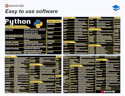 excovip Python Commands Shortcuts Mouse Pad -80x30x0.2 cm Extended Large Cheat Sheet Mousepad PC Office Spreadsheet Keyboard Mouse Mat Non-Slip Stitched Edge 0306 - color: For Python
