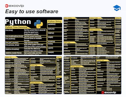 excovip Python Commands Shortcuts Mouse Pad -80x30x0.2 cm Extended Large Cheat Sheet Mousepad PC Office Spreadsheet Keyboard Mouse Mat Non-Slip Stitched Edge 0306 - color: For Python