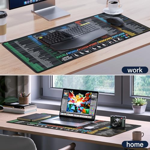Excel Cheat Sheet Desk Pad, Large Desk Mat with Over 150 Shortcuts | Excel/Word/PowerPoint/Windows/Outlook Mouse pad, Non-Slip and Stitched Edge, 31.5 x 11.8in