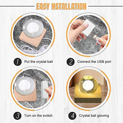 4pcs Wooden Light Base, Round & Square Crystal Sphere Pedestal Stand with USB Cable Switch, Light Display Base for Illuminate 3D Crystal Ball Aroma Stone Resin Art Ornament