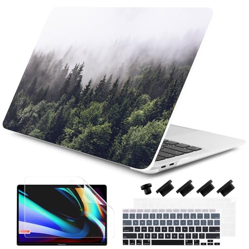 DONGKE Compatible with MacBook Air 13 inch Case 2021 2020 2019 2018 Release A2337 M1 A2179 A1932 with Retina Display & Touch ID, Plastic Hard Shell & Keyboard Cover - Forest - color: Forest