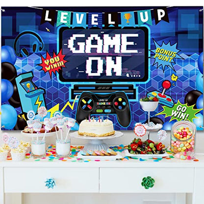 Blulu Video Game Party Decoration Video Gaming Photo Backdrop Background Birthday Photo Banner Gamer Room Decor for Game Fans Video Gamer Party Decoration Supplies (70.9 x 43.3 Inch)