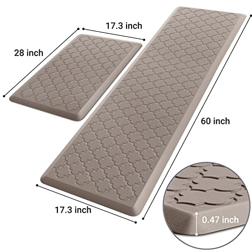 Kitchen Mat [2 PCS] Cushioned Anti-Fatigue Floor Mat, Waterproof Non-Skid Kitchen Mats and Rugs, Ergonomic Comfort Foam Kitchen Rugs, Standing Mat for Floor,Office, Sink(Khaki,17.3"x28"+17.3"x60") - color: Khaki, size: 17.3"x28"+17.3"x60"