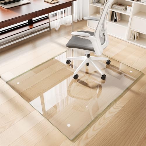 Glass Chair Mat 40" x 48" Heavy Duty Tempered Glass Office Chair Mat, Glass Floor Mat with Round Corner and Polished Edge for Smooth Glide, Office Chair Mat for Carpet, Hardwood Floor - color: Transparent, size: 48" x 40"