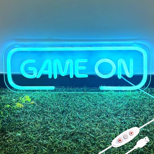 Gaming Letter Neon Sign for Wall Decor, USB Powered Dimmable Ice Blue GAME ON Signs,LED Gamer Neon Sign for Wall Decor,Arcade Room, Game Room, Bedroom, Kids, Boyfriend,Gifts - style: GAME ON