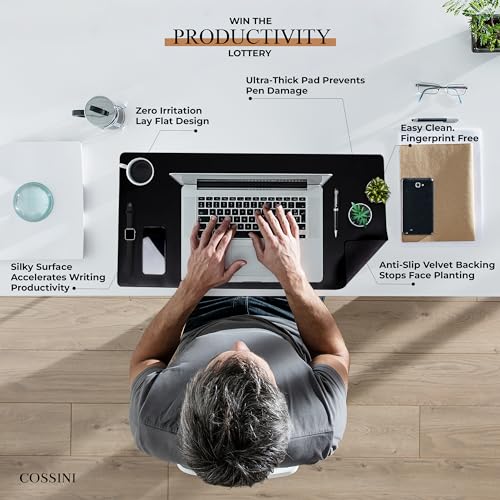 Cossini XL Desk Pad - Large Vegan Leather Desk Mat 17 x 36- Buttery Smooth Writing, Damage Blocking, Non-Slip, Waterproof - Home Office Computer Desk Protector Blotter Laptop Keyboard Mouse Pad - color: Black
