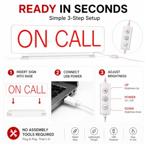 On Call Neon Sign with Acrylic Stand Base, On a Call Sign for Office, Tabletop Quiet LED Sign, Video Call In Progress Don't Disturb Quiet Zoon Desk Light Up Sign, For Game Room, Live House, Streaming, Studio - color: On Call