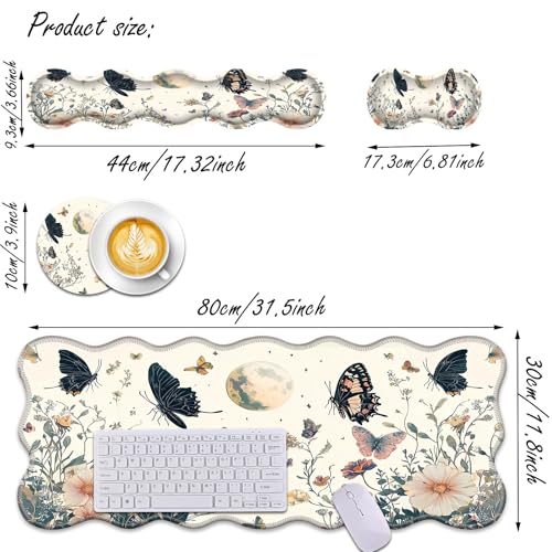 Bxgolkgd Desk Mat Set,Mouse Pad with Keyboard Wrist Rest & Mouse Wrist Rest,Wave-Shaped Design,Non-Slip Rubber Base,Ergonomic Desk Mat for Home,Office,Gaming,Flower Butterfly - color: Flower Butterfly