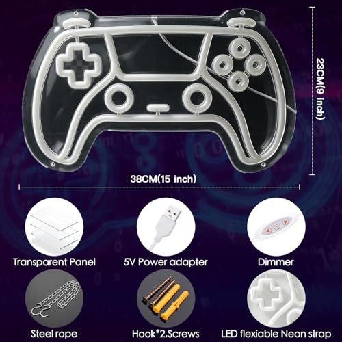Gamer neon sign for room decor, 15 * 9 inch Blue Gaming Neon Signs with USB Power and Dimmer Switch for wall decor,teen boy room decor,gifts for teen boys,men,Kids - style: blue-gamepad