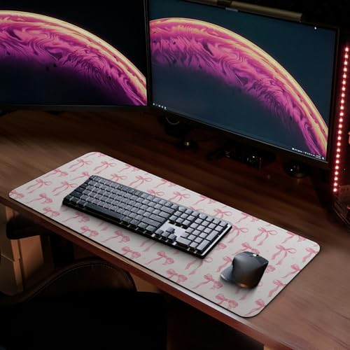 MAY FLOWER Gaming Mouse pad, Large Laptop Mousepad, Full Keyboard Mat, Long Computer Mouse Mat for Home and Office, Anti-Slip Rubber Base, 31.5 x 11.8 Inches (Coquette Bow) - color: Coquette Bow
