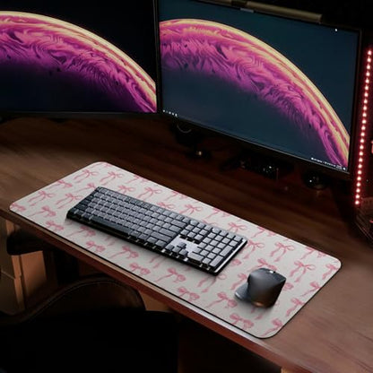MAY FLOWER Gaming Mouse pad, Large Laptop Mousepad, Full Keyboard Mat, Long Computer Mouse Mat for Home and Office, Anti-Slip Rubber Base, 31.5 x 11.8 Inches (Coquette Bow) - color: Coquette Bow