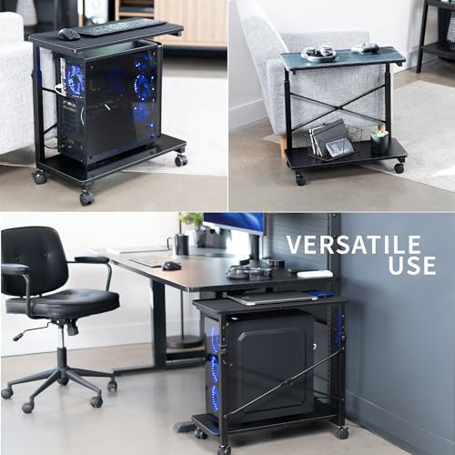 VIVO Large Mobile Adjustable 2-Tier PC Stand, Premium Gaming CPU Computer Tower and Mouse Storage, Rolling Floor Cart, Locking Caster Wheels, Black, CART-PC03P - style: Full Tower Premium Cart