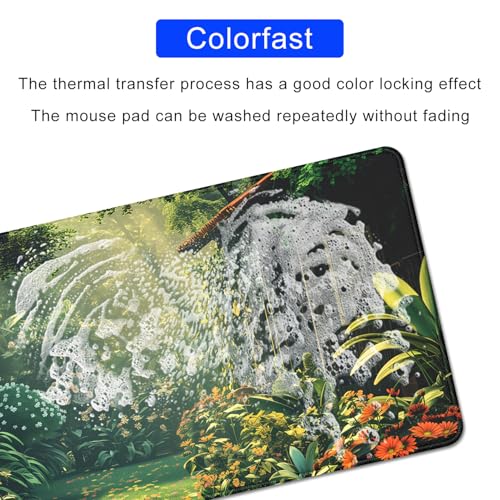 Garden Mouse Pad Desk Mat Large Gaming Mouse Pad Green (27.5X11.8 in) | Desk Cover Mat Desktop Mat,Big Mousepad with Stitched Edge Non-Slip Rubber Base for Work Study Game - color: green&garden