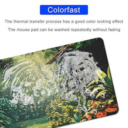 Garden Mouse Pad Desk Mat Large Gaming Mouse Pad Green (27.5X11.8 in) | Desk Cover Mat Desktop Mat,Big Mousepad with Stitched Edge Non-Slip Rubber Base for Work Study Game - color: green&garden