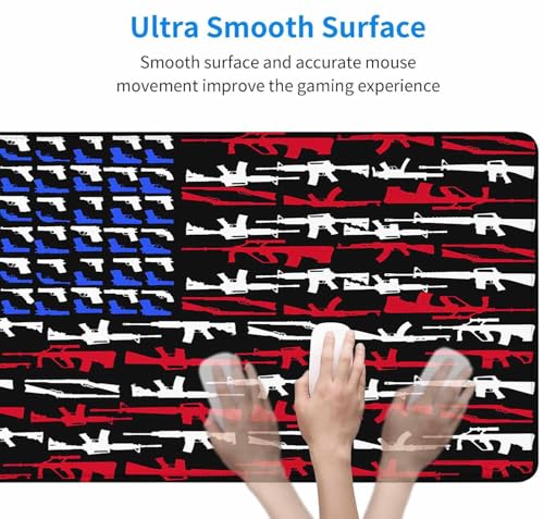 Gaming Mouse Pad, Large Mouse Pads for Desk, Non-Slip Rubber Base Mousepad, Keyboard Mouse Mat, Desk Pad with Stitched Edges, 31.5x15.7 inch Gun Shape of American Flag - color: Gun Shape of American Flag, size: 31.5L x 15.7W inches