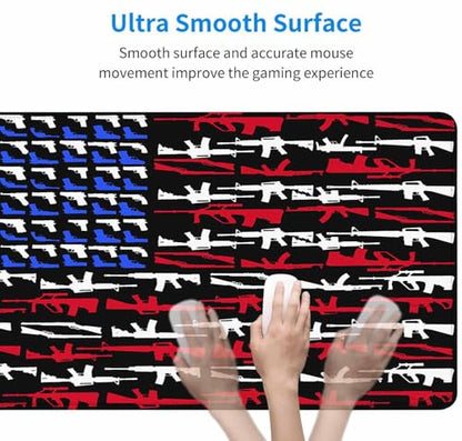 Gaming Mouse Pad, Large Mouse Pads for Desk, Non-Slip Rubber Base Mousepad, Keyboard Mouse Mat, Desk Pad with Stitched Edges, 31.5x15.7 inch Gun Shape of American Flag - color: Gun Shape of American Flag, size: 31.5L x 15.7W inches