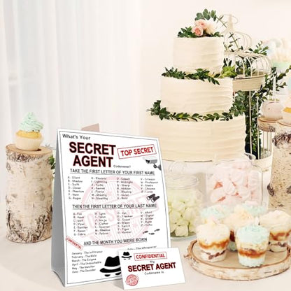 What's Your Secret Agent Name Game Card Set, Spy Codename Generator Game Card, Secret Agent Birthday Party Game Cards, 1 Agent Name Sign, 30 Spy Names Sticker, Birthday Party Decor for Boys Girls - style: Secret Agent