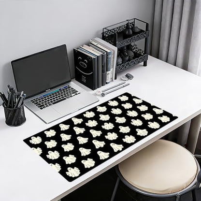 EOBTAIN Halloween Gaming Mouse Pad,Cute Ghost Large Desk Mat for Keyboard and Mouse,XXL Extended Computer Mat Non Slip Rubber Base,Waterproof Mousepad for Office,Desk Protector,31.5x15.7 Inch,Black - color: Black Beige