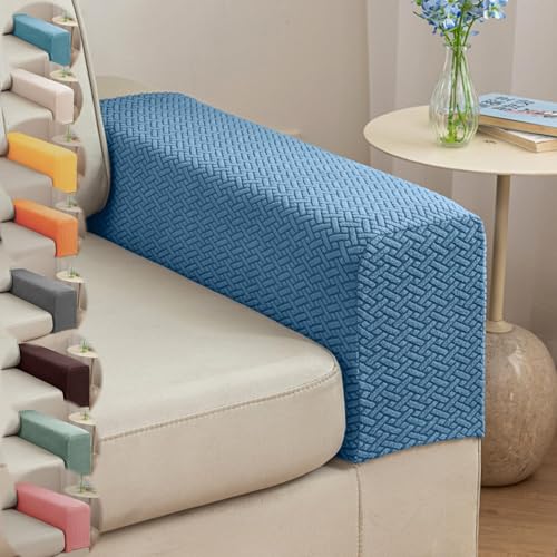 Couch Arm Covers & Arm Chair Covers Set of 2 - Stretch Sofa Armrest Protectors with Non-Slip Grip, Machine Washable Polyester Fabric for Recliner/Loveseat/Sectional (Blue,Large-Set of 2) - color: Blue, size: Large-Set of 2