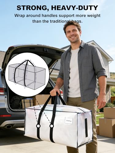 HOMESURE Supports 200lbs Heavy Duty Moving Bags - Strong Zipper & Wrap-Around Handles - Water-Resistant Storage Totes, Durable Alternative to Moving Boxes - 8 Pack - Semi-Transparent - color: Semi-Transparent