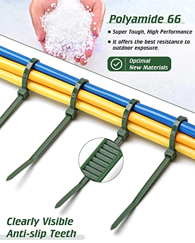 PA66 Green Zip Ties 400 Pack, Heavy Duty Cable Ties Assorted Sizes | 22-55lb Strength, UV Resistant, 12+10+8+4 Inch Self-locking, for Garden Plants Grid Wall Holiday Lights Cable Management - color: Dark Green, size: 4+8+10+12 inch (400 pcs)