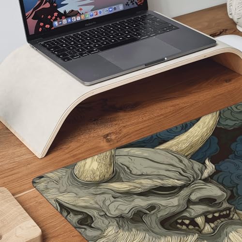 Large Japanese Mouse Pad, XXL Extended Gaming Keyboard Mat,Japanese Demon Mask Design,Waterproof Anti-Slip Rubber Base,Suitable for Gaming and Office use, Laptop Desk Protector 35.4 x 15.7 Inches - color: Samurai