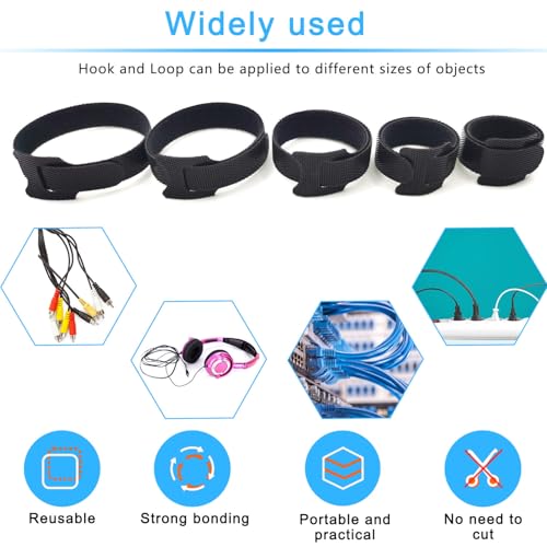 100pcs Reusable Cable Ties 7.8 In |Adjustable Cord Straps&Wire Wraps|Hook and Loop Cable Management Organizer - style: 7.8 Inch