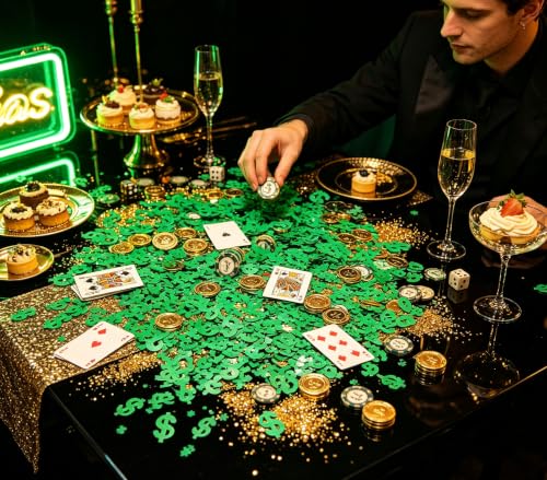 Green Dollar Sign Party Confetti,Table Scatter Decoration for Money Theme Birthday Table Decor, Casino Themed Birthday Adult Game Night Retirement Anniversary Graduation Party Decoration
