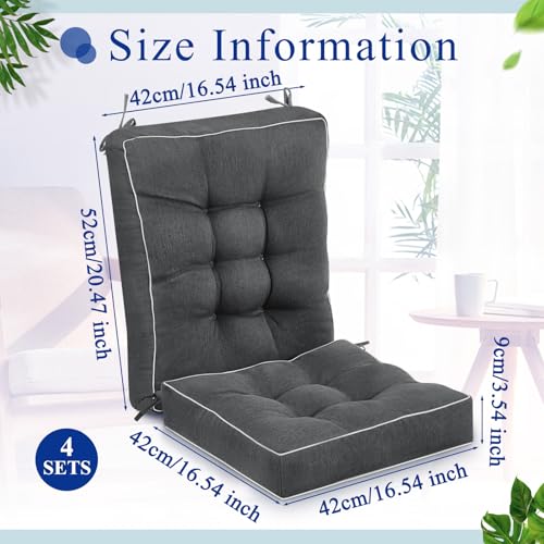 Juexica 4 Sets Outdoor Patio Cushions High Back Outdoor Chair Cushions Rocking Cushion Patio Fastness Chair Pads with Ties for Seasonal Indoor Home Office(Dark Gray,16 x 16 x 3.5) - color: Dark Gray, size: 16 x 16 x 3.5