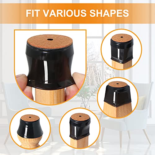 24 Pcs Chair Leg Floor Protectors for Hardwood Floors Silicone Covers to Protect Wood Tile Floors Felt Bottom Furniture Leg Caps Anti-Scratch Reduce Noise (Fit:0.9"-1.29") - color: Black-24pcs, size: Universal S