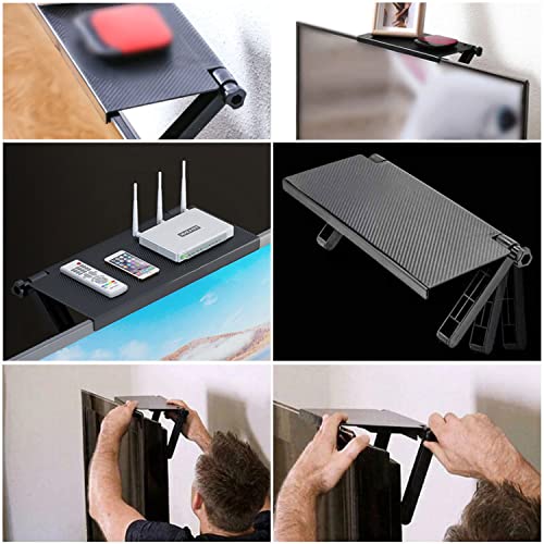 TV Top Shelf Mounting Bracket 13 Inch Flat Panel Mount Adjustable Mount on Monitors to Hold Cable Boxes, Camera, Media Boxes, Game Console and Home Decor Foldable Organizer