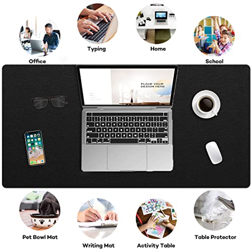 PVC Leather Desk Pad Blotter Ultra Thin Large Mouse Pad Waterproof Laptop Writing Mat Non-Slip Desk Cover Protector (Black, 16" x 32") - color: Black, size: 16x32 inch