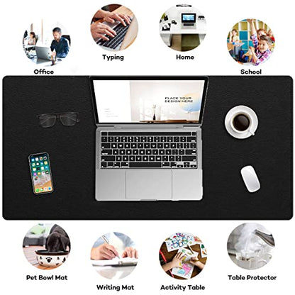 PVC Leather Desk Pad Blotter Ultra Thin Large Mouse Pad Waterproof Laptop Writing Mat Non-Slip Desk Cover Protector (Black, 16" x 32") - color: Black, size: 16x32 inch
