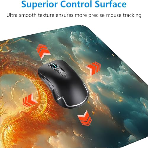 Fantasy Dragon Gaming Mouse Pad Desk Pad 31.5 x 11.8 Inch Flying Auspicious Clouds Flames Large Gaming Mouse Mat with Stitched Edges,Non-Slip Waterproof Rubber Base Mous Mat - color: Fantasy Dragon, size: 11.8W x 31.5L inches