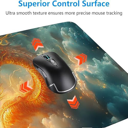 Fantasy Dragon Gaming Mouse Pad Desk Pad 31.5 x 11.8 Inch Flying Auspicious Clouds Flames Large Gaming Mouse Mat with Stitched Edges,Non-Slip Waterproof Rubber Base Mous Mat - color: Fantasy Dragon, size: 11.8W x 31.5L inches