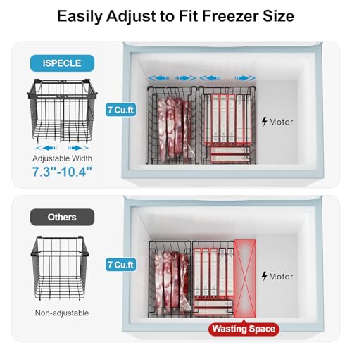 iSPECLE Freezer Organizer Bins - 3 Pack with Freezer Inventory List Board, Adjustable Width for 5 to 7 Cu.Ft Chest Freezers, Stackable Deep Freezer Bins, Assembly Required, Black - style: 3 Bins with Magnet Whiteboard