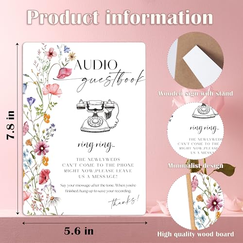 Audio Guest Book Sign, Flowers Bridal Shower Decorations, Guest Book for Party, Wedding Reception Table Decorations, Boho Wooden Sign with Stand for Wedding Reception And Bridal Party Decor, 12 - color: Audio Guest12