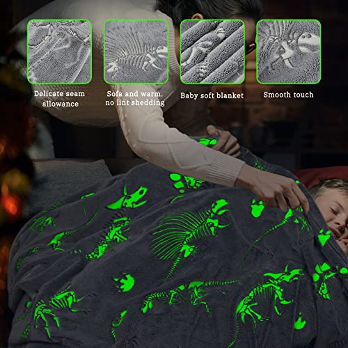 Glow in The Dark Blanket Dinosaur Throw Blanket for Boys Kids Soft Warm Cozy Cute Dino Blanket Unique Dinosaurs Toys Gifts Gray Glowing Dinosaur Room Decor Blankets for Girls Teens 40"x50" - color: Fluorescent Dinosaur, size: baby size 40" x 50"(100 x 130