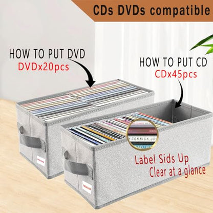 CD/DVD Storage Box Universal, Stackable CD/DVD Organizer with lid, Blu-ray disc Media Holder, Video Game Disk, Album, 4Pack can Hold 180cd / 80dvd Beige - size: 4pack beige