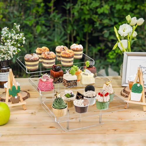 Clear Cupcake Stand, 3 Tiered Acrylic Dessert Table Display Set | 54 Cupcakes Large Food Display Riser Serving Platter for Wedding, Party, Baby Shower, Buffet