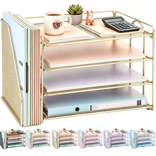 gianotter 4-Tier Paper Organizer With Magazine Holder, Desk Organizers and Accessories, Desk Accessories & Workspace Organizers, File Organizer for Office Supplies Storag (Gold, 4-Tier) - color: Gold, size: 4-Tier