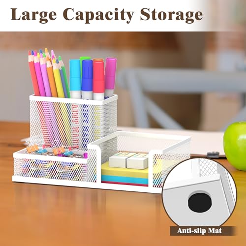 SUPEASY Pen Holder Desk Organizer, Office Supplies Pencil Holder with 3 Compartments, Desk Accessories and Workspace Organizers for Home School Classroom, White - color: White
