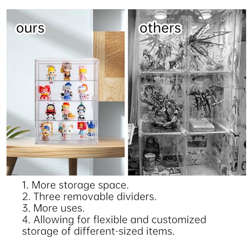 BOHOIDEE 3X-Large 4 Tiers 17.7"X13"X13" Acrylic Display Case with 3 Division Boards, Clear Organizer Box Plastic Holder with Magnetic Door for Handbags, Purses, Boots, Figures, Book - size: 3X-Large