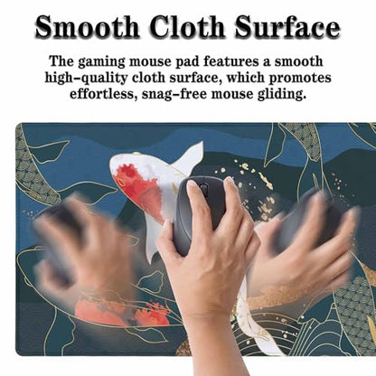 Japanese Fish Mouse Pad Abstract Oriental Japanese Asian Keyboard Mat Large Gaming Mousepad for Desk,Office,Bed 35.4"X15.7" - color: koi fish
