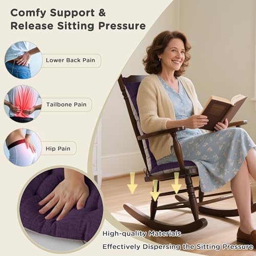 AddGrace Non-Slip Rocking Chair Cushion Extra Large Linen Thick Chair Pads Durable High Back Seat Cushions with Ties Set of 2 Purple - color: Purple