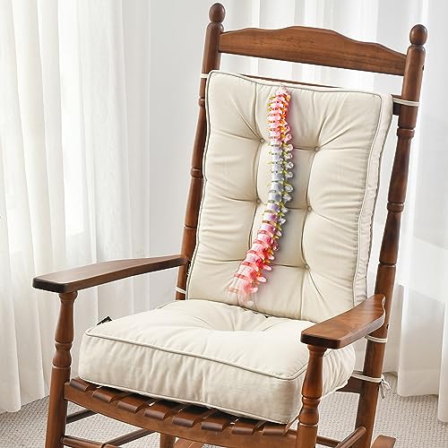 SUNROX Memory Foam Non Slip Rocking Chair Cushion, FadeShield Water Resistant Thicken Durable Tufted Pads, Set of Seat & Back Cushion with Ties for Indoor/Outdoor Rocker, 2 Piece, Cream - color: Cream